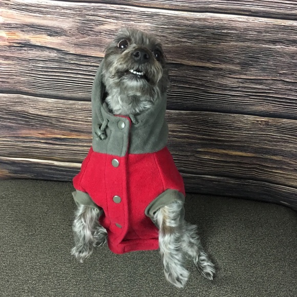 Grey Red Hoodie Sweatshirt Puppy Dog Jacket Small - Picture 5 of 7